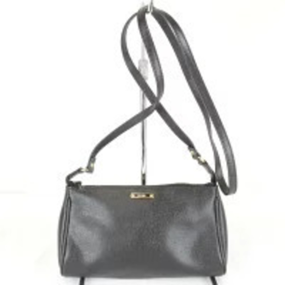 Fendi Pouch Clutch Shoulder Bag Leather Black Saffiano